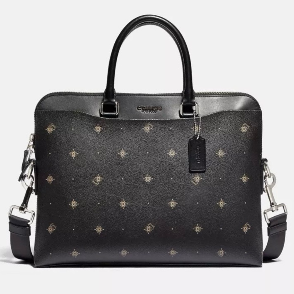 Coach Beckett Portfolio Brief Black Leather w/Geo Foulard Print